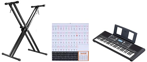 Image of YAMAHA PSR-E373 61-Keys Keyboard & Adaptor with Padded Bag + Piano Stand & Piano Key Note Stickers