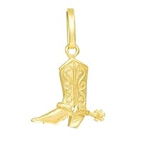 Jewelry America Solid 14k Yellow Gold Detailed 3D Cowboy Riding Boot with Spur Pendant