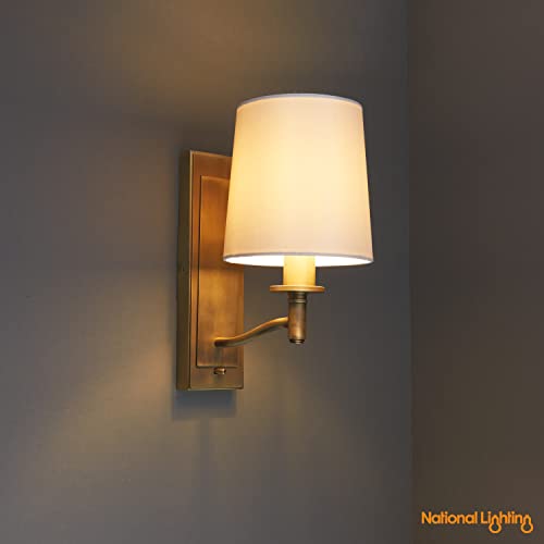 Rowan Decorative Matt Antique Brass E14 LED Compatible Wall Light with a White Fabric Shade - Image 5