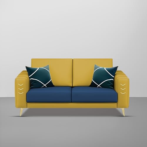 Image of Casaliving Falco 2 Seater Sofa Set for Living Room (Blue Yellow Fabric) Premium Fabric Sofa