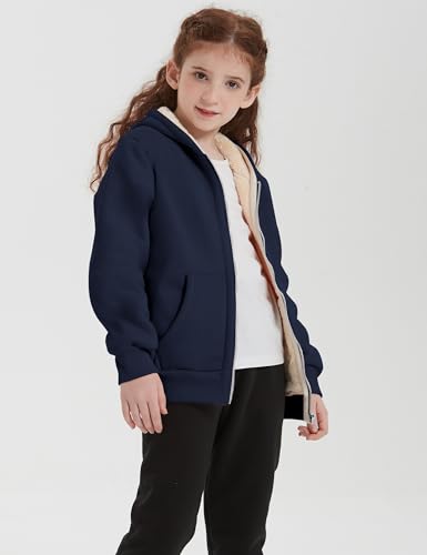 Image of Kids Sherpa Lined Zip Up Hoodie Winter Warm Fleece Jacket 4-15Y