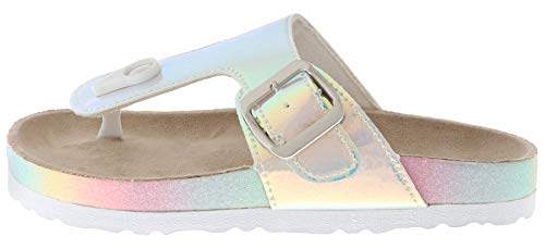 Capelli New York Girls Iridescent Glitter Fashion Molded Injected T-Strap Flip Flops Silver Combo2