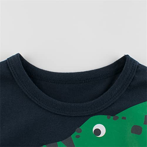 Camisetas infantis para bebês meninos e meninas com desenho de dinossauro de manga curta e gola redo