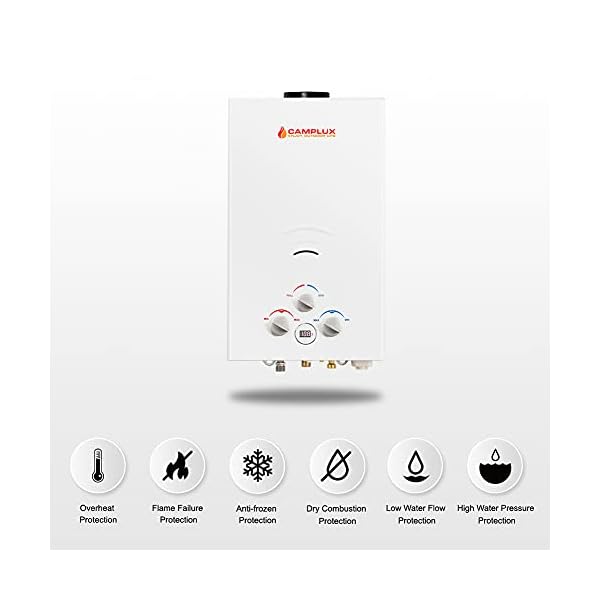 CAMPLUX 2.64 GPM Propane Portable Gas Water Heater, 68,000 BTU Outdoor Tankless Camping Water Heater with Digital Display, White - Image 5