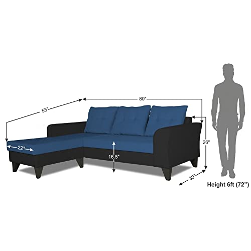 Image of Adorn India Maddox Tufted L Shape 4 Seater Sofa Set LHS (Blue & Black) (3 Year Warranty)