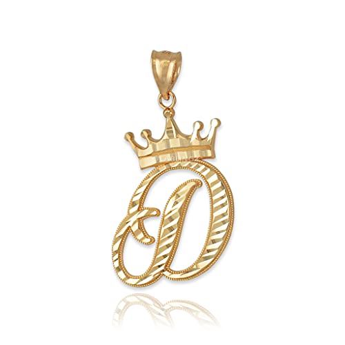 14K Yellow Gold Letter 'D' Initial Cursive Dc Pendant Necklace (Pendant (No Chain)) #TOP13