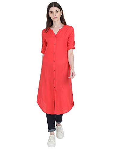 Image of Women's Rayon Solid Long-Length Kurti