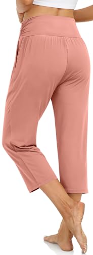 Image of UEU Women's Yoga Capri Pants Loose Soft Drawstring Workout Sweatpants | Comfortable Stretchy Fabric, Casual Lounge Pants, Side Pocket, Workout Travel Daily Wear