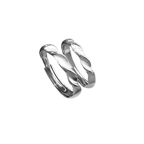 Alliance Argent 925 Couple Réglable : Bague Ajustable avec Motif Ondulation