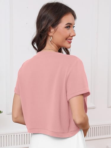 Heymoments Cardigan for Women Short Sleeve Shrug, Pink, Large — view 5
