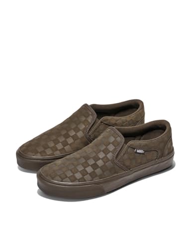 Vans Men's Asher Slip-On Shoe | Comfortable Sneakers for Walking, Fashion & Everyday Wear, Embossed Suede Coal Brown, 10.52