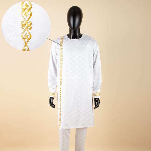 African Clothes for Men Casual Set Embroidery Shirt Pants 2 Piece Set Bazin Riche Attire Wedding Church Party3