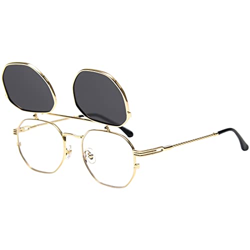 Dollger Flip Up Sunglasses Men Women Polarized Steampunk Flip Sunglasses with Double Lenses