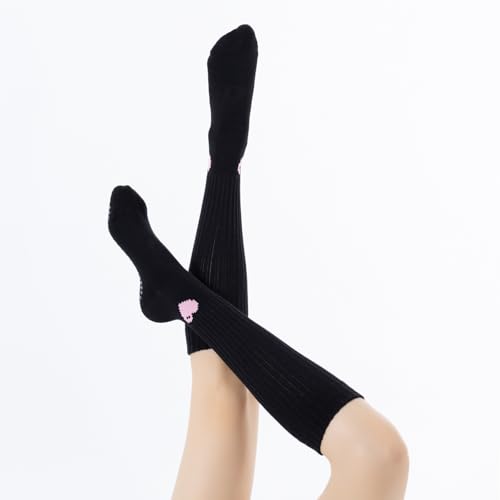 Image of Verdancy Yoga Pilates Socks with Grips for Women Ribbed Knee Highs Non Slip Cushioned Over the Calf Socks for Barre Ballet