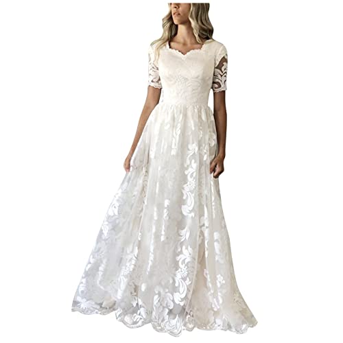 Robe de fête de mariage blanche coupe trapèze pour cocktail en plein air