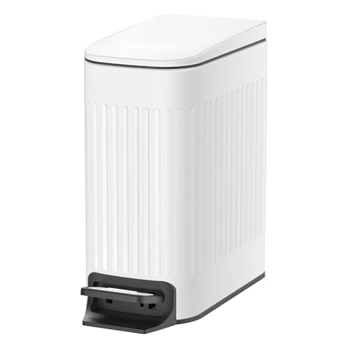 TIPGO-Slim-Bathroom-Trash-Can-with-Lid-Soft-Close-Step-Pedal-6-Liter-16-Gallon-Stainless-Steel-Trash-Bin-Small-Garbage-Cans-for-Bedroom-Office-Kitchen-White TIPGO Slim Bathroom Trash Can with Lid Soft Close Step Pedal 6 Liter 16 Gallon Stainless Steel Trash Bin Small Garbage Cans for Bedroom Office Kitchen White