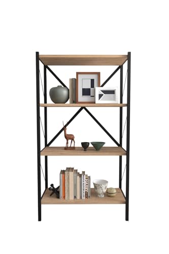 Alexandra House Living Estantería Librería metálica. Estilo Industrial. con 4 estantes melamina Color Roble Safir. Estructura metálica Negra. (Alto 121 cm/Ancho 66 cm/Fondo 34 cm). - 66 x