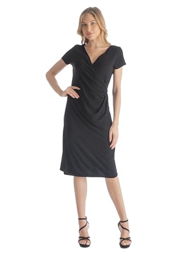 24seven Comfort Apparel Womens V Neck Short Sleeve Knee Length Faux Wrap Dress -Small-1X