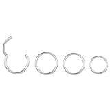CINHOLL 4 Pcs 18G Nose Rings Septum Piercing for Women Men, Silver Surgical 316L Stainless Steel Clicker Lip Tragus Cartilage Body Ring Hoops Set Hypoallergenic 6mm 8mm 10mm 12mm