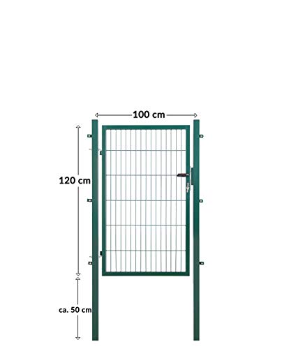 Koll Living Gartentore für Stabmattenzaun - Farbe und Höhe wählbar - inkl. Pfosten und Befestigungsmaterial (Gartentor H 120 x B 100 cm, grün)