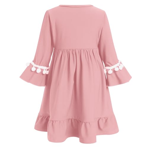 IBTOM CASTLE Abaya for Muslim Girls: Infant Baby Girl Dubai Prayer Robe Eid Ramadan Long Bell Sleeve Solid Dress Middle East Islamic Turkish Caftan Arabic Kimono Ethnic Dress Dusty Pink 2-3 Years4