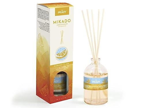 Prady – Mikado Ambientador Home Naranja Flash + Varillas – 100ml – Aroma Cítrico, Chispeante y Refrescante – Sensación de Energía, vitalidad y Frescura Natural – Larga Duración