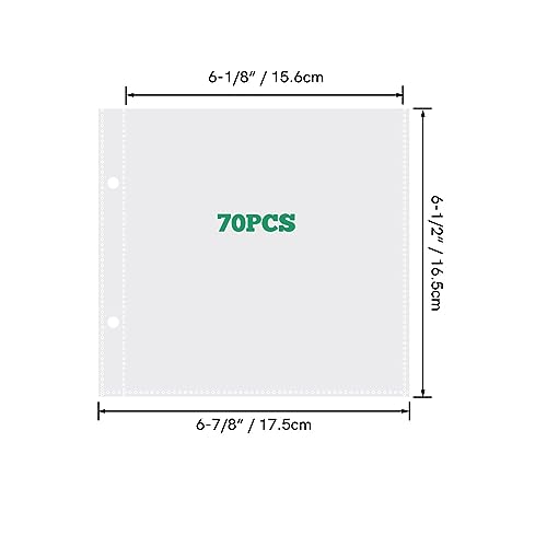 Image of BAOFALI 70 Pags 6 inch X6 inch Clear Plastic Binder Pockets,2 Holes 2 Pockets Per Page, can Fit More Stencils,Made Exclusively for Stencils,Die Cuts,Photos,Stamps Within Size 6x6 Storage Bills Organizer