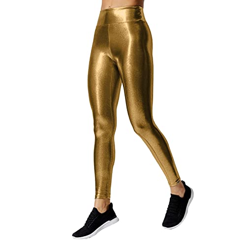 Leggings en similicuir doré haut de gamme | Collants de sport chics M