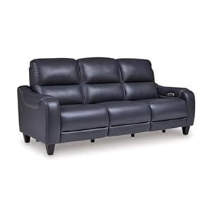 Signature Design by Ashley Mercomatic Contemporary Leather Match Wall Hugger Power Reclining Sofa with Adjustable Headrest and USB Ports, Blue