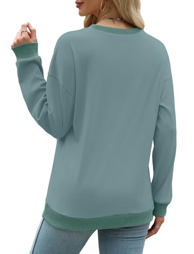 Image of Saloogoe Sweatshirts for Women Crewneck Long Sleeve Loose Fit Tops Color Block Ribbed Trim Fashion 2025