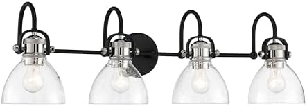 Minka Lavery 3364-572 Monico Vanity Bath Light, 4-Light, 400 Total Watts, 35.75-in H x 10.5-in W, Coal Black with Polished Nickel Highlights