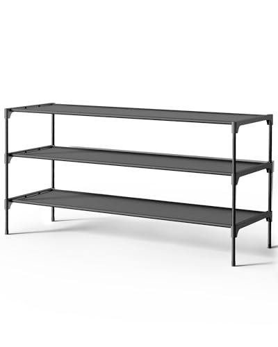 Image of Kitsure Shoe Rack - Non-Woven Shoe Rack Shelf, Shoe Organizer for Closet, Entryway, Garage & Corridor, Stackable Shoe Shelves, 36.2 inch Wide - 3 Tier, Black