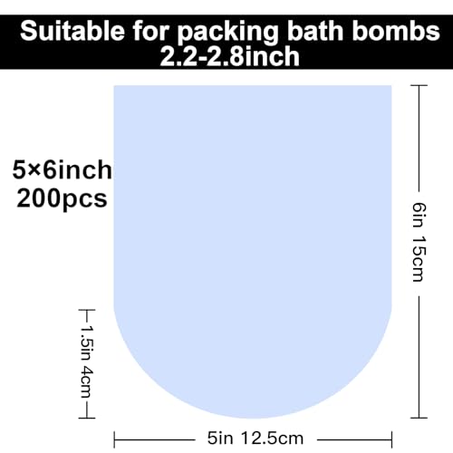 MORIDA 200 pcs 5X6 inch Bath Bomb Heat Shrink Wrap Bags Round PVC Wrappers for Bath Bombs, Soaps, Cookies, and DIY Handmade Crafts, Odorless Food Safety Quality