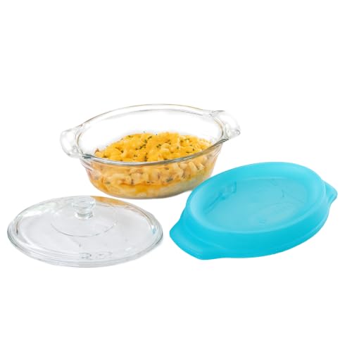 Image of Libbey Baker's Premium 3 Piece Glass Baking Dish Set, Stackable, Space Saving Casserole Dish with Lid Set, Baking Glassware for Casseroles, Desserts