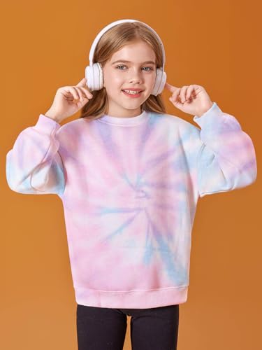 Image of Haloumoning Girls Oversized Crewneck Sweatshirts Kids Fleece Pullover Tops