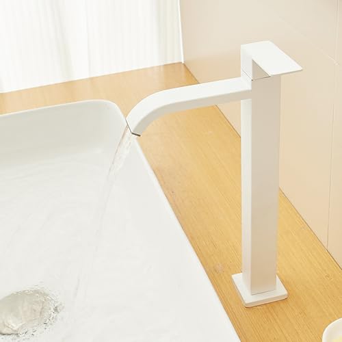 Robinet de lavabo de salle de bains pour vasque à poser, jet cascade blanc