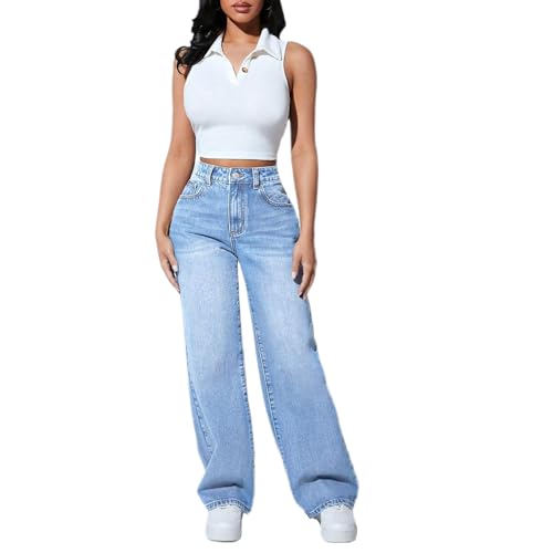 Straight Leg Jeans for Women High Waisted Stretchy Wide Leg Boyfriend Jeans Denim Pants4