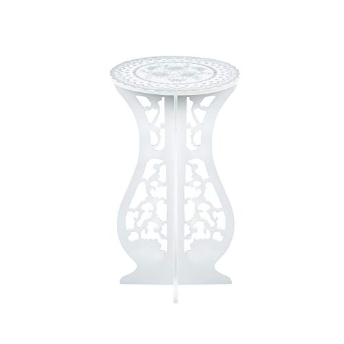 Asian Home Beautiful White Pvc Board Flower Plant And Vase Stand Display With Intricate Carvings And Gold Ornate Floral Nonslip Mat, Waterproof For Indoor And Outdoor Use (16.5" H X 10" W) #TOP3