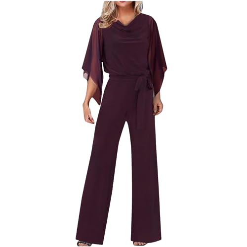 2024 Mono Mujer Elegante para Boda,Traje De Pantalones Casuales De Una Pieza En Verano,Mono De 3/4 Mangas De Color SóLido,Mono Mujer Elegante Fiesta De Cintura Alta Mono Mujer Manga Larga