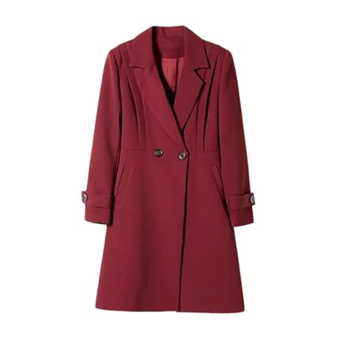 Women Suit Jacket Solid Color Double Breasted Mid Long Windproof Outerwear Formal Office Blazer4