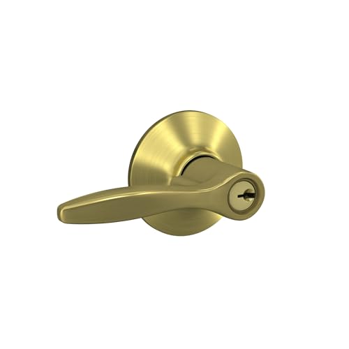 Image of Schlage F51A DEL 608 Delfayo Door Lever with Standard Trim, Keyed Entry Lock, Satin Brass