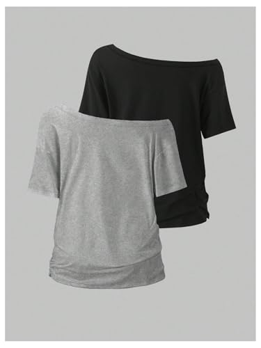 Women's Plus Size Off The Shoulder Tops Short Sleeve Summer T Shirt Y2K Tops Trendy 2 Packs2