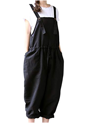 [ネコート] サロペット オーバーオール オールインワン ブラック ナチュラル ゆったり らくちん M〜3XL レディース (3XL, ブラック)