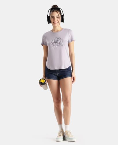 Image of Jockey IW31 Women Micro Modal Fiber Elastane Stretch Relaxed Fit Graphic Print Round Neck Half Sleeve T-Shirt with Curved Hem Styling (Prints May Vary)