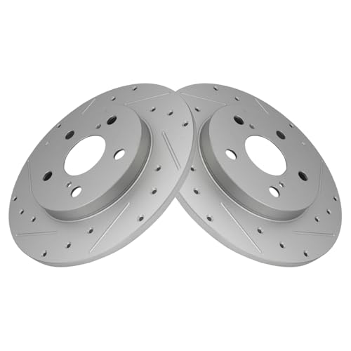 Image of TRQ Performance Rear Brake Pad and Rotor Set Ceramic Coated Drilled Slotted Compatible with 2016 Scion iM 2008-2015 xB 2017-2018 Toyota Corolla iM 2009-2013 Matrix