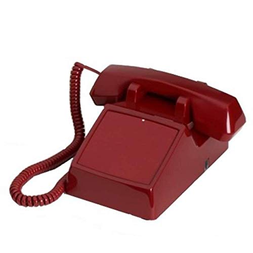 Teléfono de escritorio rojo con cable sin dial y sin recepción miniatura 1