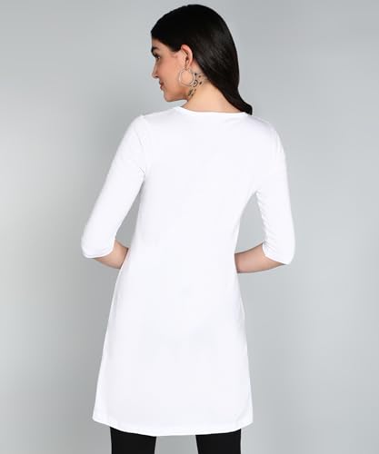 Image of FLEXIMAA Women's Cotton Plain Round Neck 3 /4 Sleeve Long Top