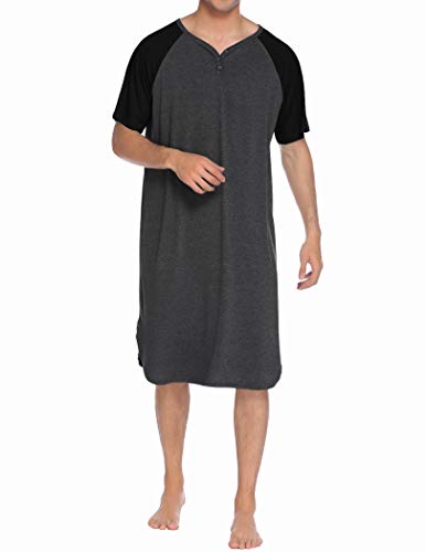 Image of Ekouaer Sleepwear Men's Nightshirt Short Sleeve Pajama Big & Tall Nightgown