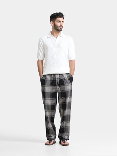 Buy StitchX Men's Relaxed Fit Pure Cotton Checkered Resort Trouser