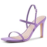 Women's Strappy High Heeled Sandals Open Toe Ankle Strap heels Comfy Weddings Shoes,Light Purple Su,9,S1